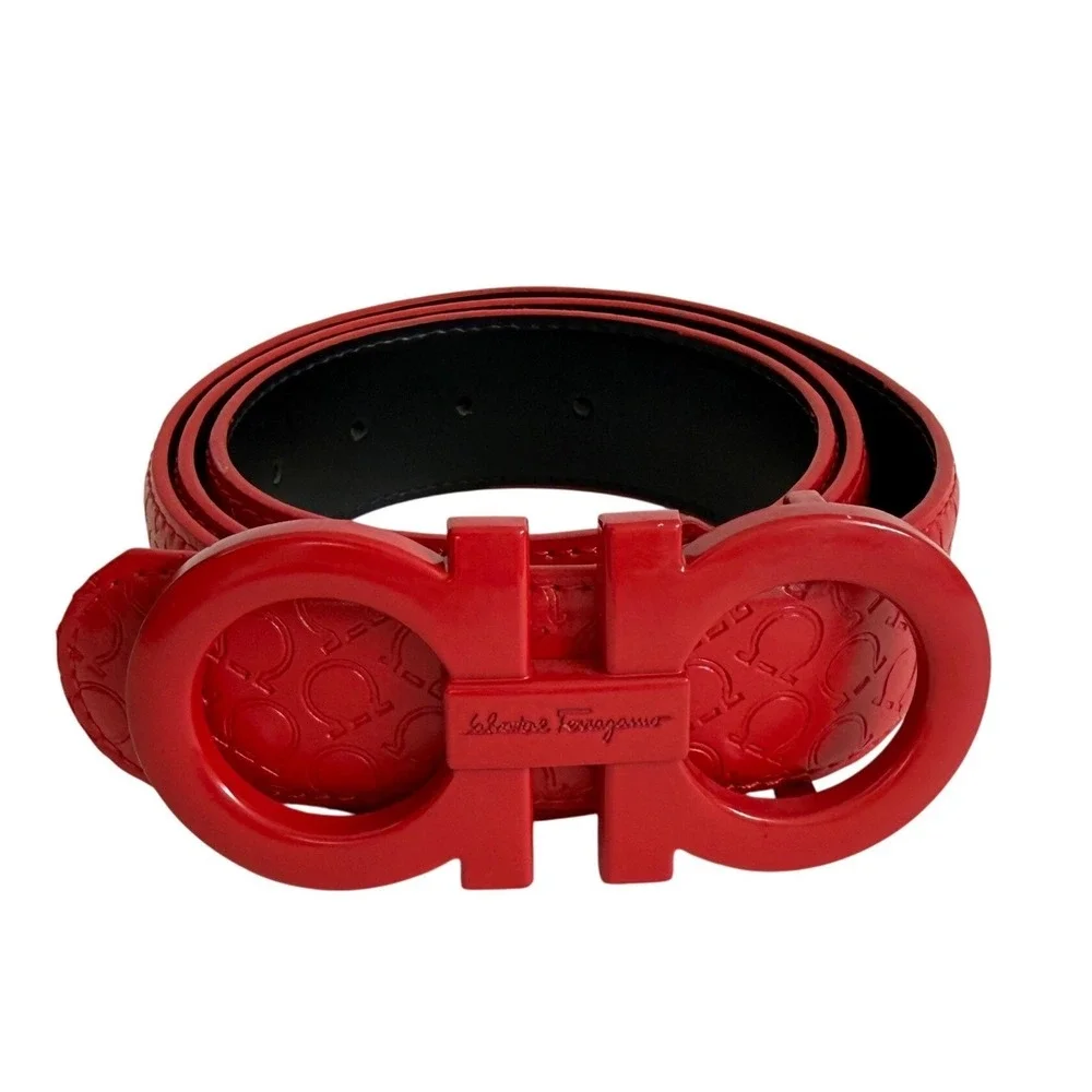 Salvatore Ferragamo Red Gancini Belt‎ Sz 105 Italy Women's Leather